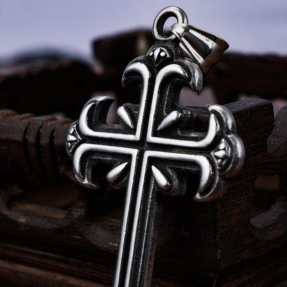 Carved Cross Stainless Steel Pendant Necklace