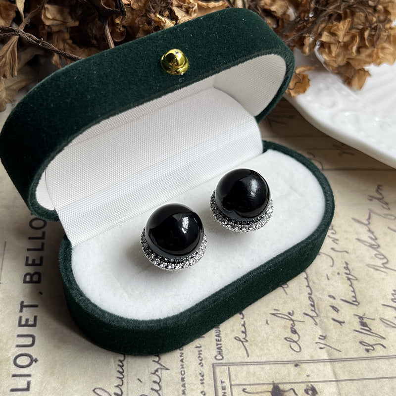 Aurora Black Beads Premium Classic Fashion Simple Stud Earrings