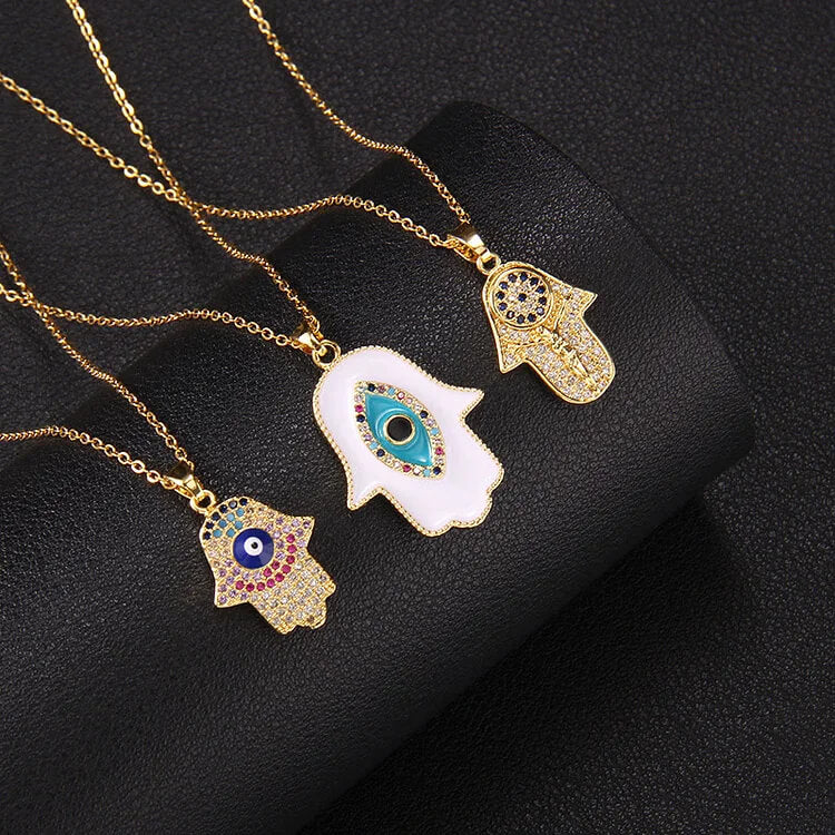 "Good Fortune" Hamsa With Evil Eye Necklace