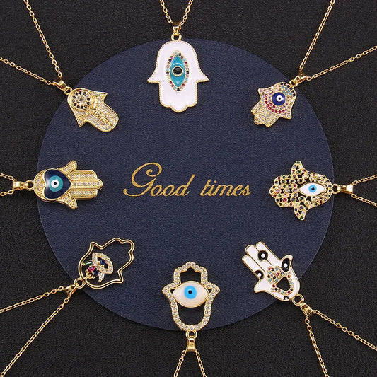 "Good Fortune" Hamsa With Evil Eye Necklace