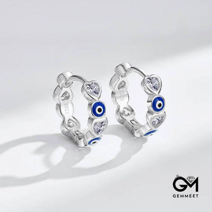 S925 Sterling Silver Heart Blue Drop Glue Devil's Eye Earrings