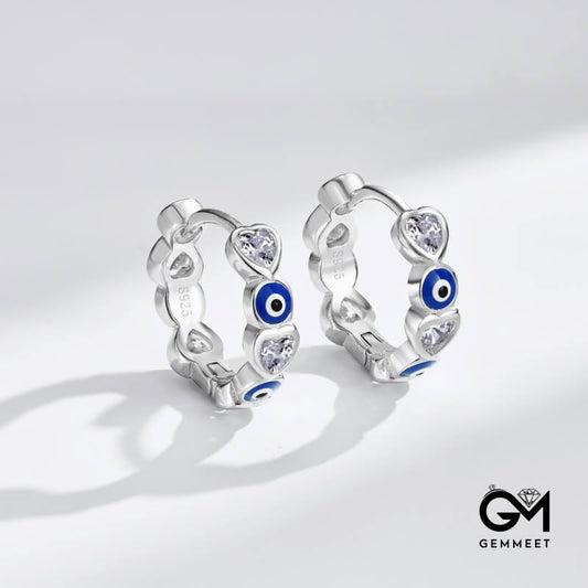 S925 Sterling Silver Heart Blue Drop Glue Devil's Eye Earrings