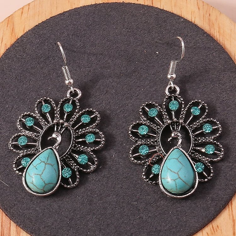 Turquoise Paraiba Tourmaline Peacock Shape Pendant Earrings