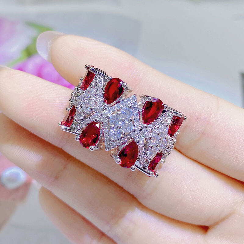 Imitation Pigeon Blood Ruby Ring Banquet Wedding Cocktail Ball Jewelry