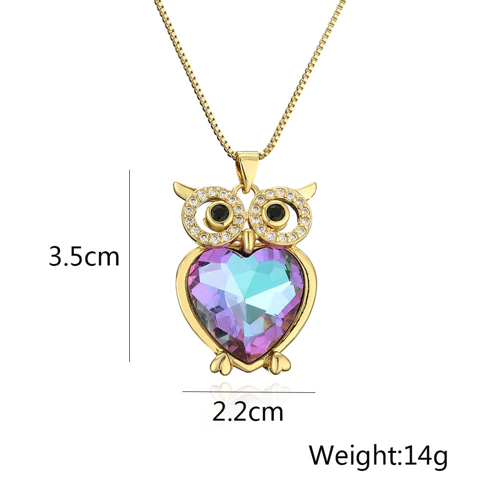 Hollow Owl Heart Shape Pendant Chain Necklace