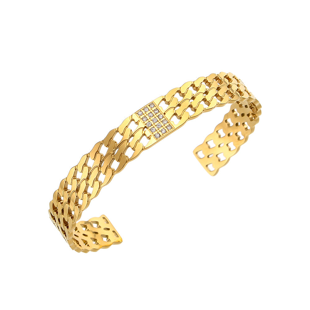 Stainless Steel Electroplated Gold Zircon Bracelet