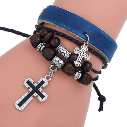 Double Cross Multilayer Leather Bracelet Simple Retro Leather Bracelet