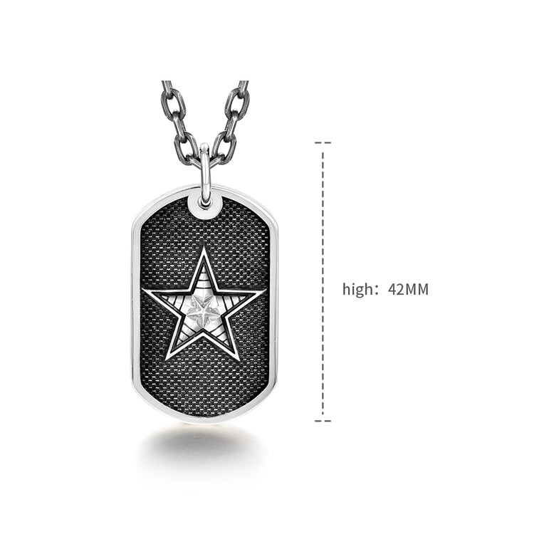 Vintage Sterling Silver Pentagram Military Badge Pendants Necklace