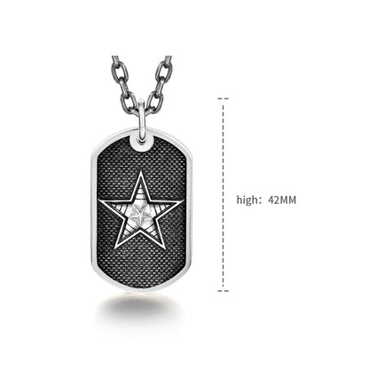 Vintage Sterling Silver Pentagram Military Badge Pendants Necklace