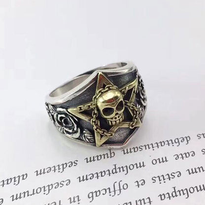 Vintage Gold Pentagram&Skull Ring