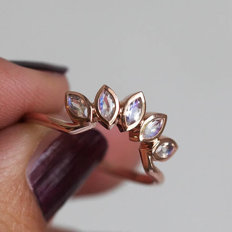 “Tide Goddess” - Sun Flower Moonstone 3 - Piece Ring