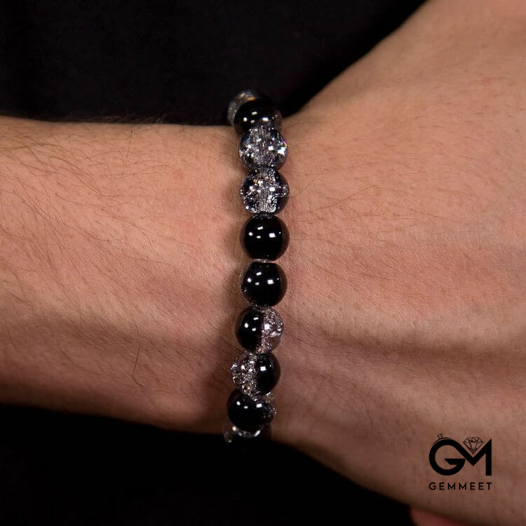 Transparent Black Contrast Beaded Mens Bracelet