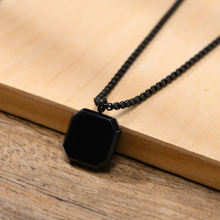 Square Pendant Men Long Sweater Chain Necklace