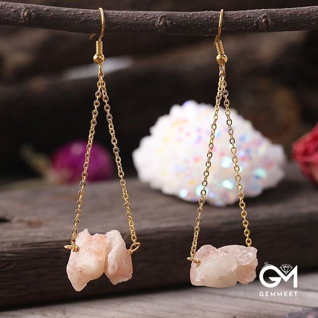 Quartz Gravel Gold Chain Dangle Earrings