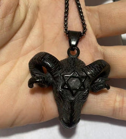 Stainless Steel Satanic Ram Hexagram Pendant Necklace