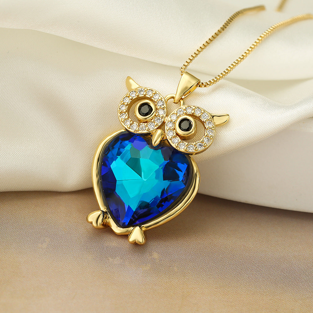 Hollow Owl Heart Shape Pendant Chain Necklace