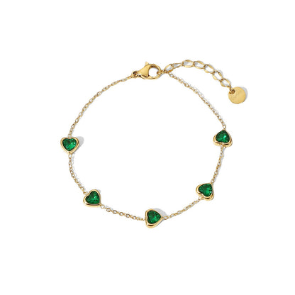 Heart Shape Green Crystal Chain Bracelet