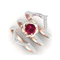 Women's 3Pcs Rose Gold Ruby Ring