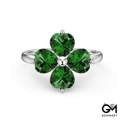 Silver S925 Green Love Clover Round Bead Ring