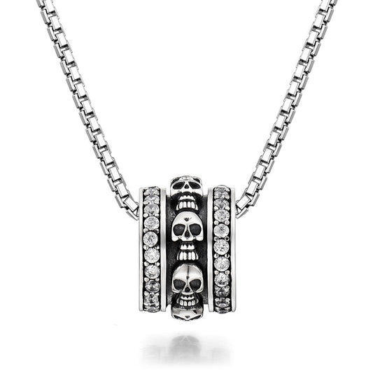 Sterling Silver Runner Skull Pendants Necklace