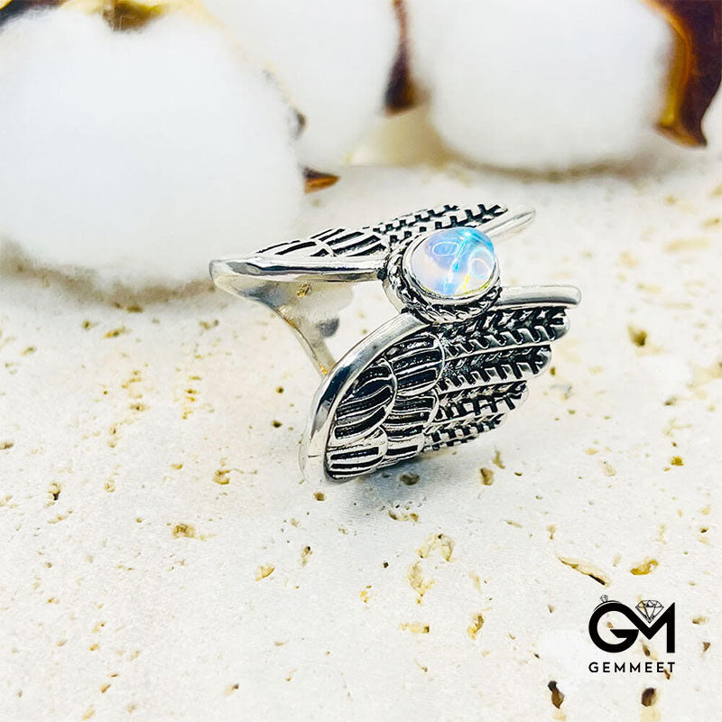 Beauty Angel Wings Moonstone Feather Ring