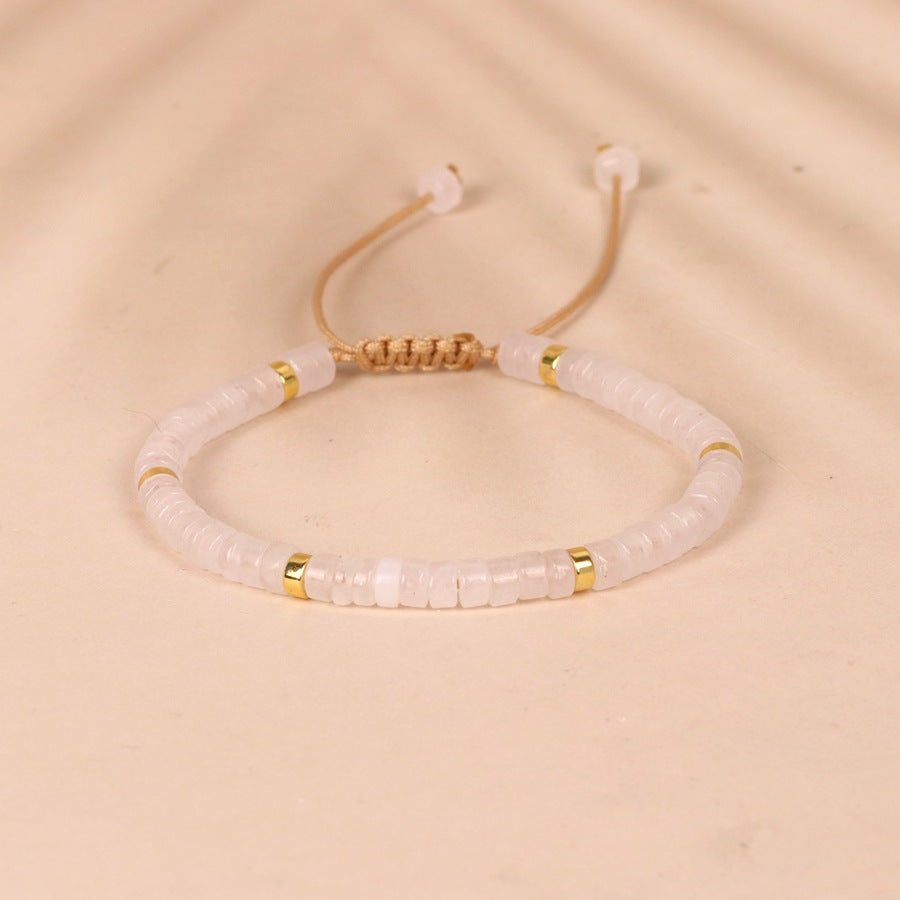 Flat Bead White Crystal Bead Bracelet