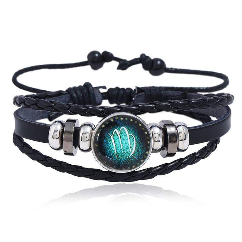 Luminous Twelve Constellation Couple Cowhide Bracelet Multi-Layer Braided Starry Sky Leather Bracelet