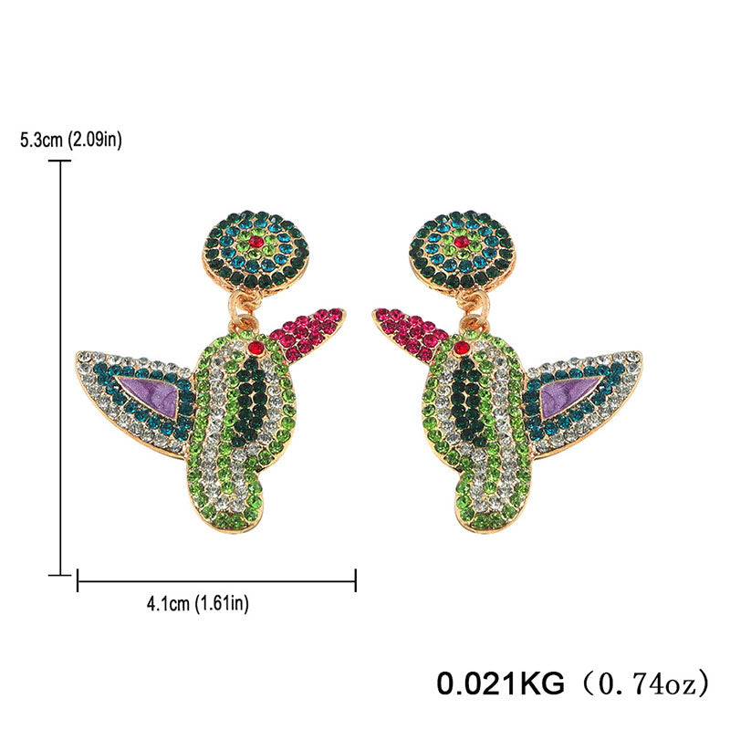 Halloween Colorful Rice Beads and Zircon Design Bird Earrings