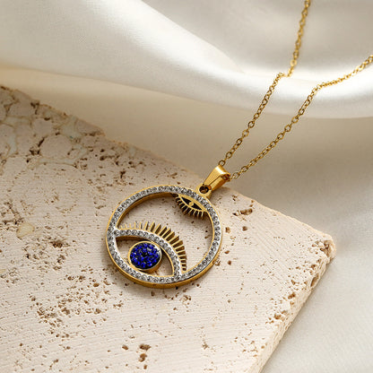 Evil Eye Hollow Full Stones Pendant Necklace