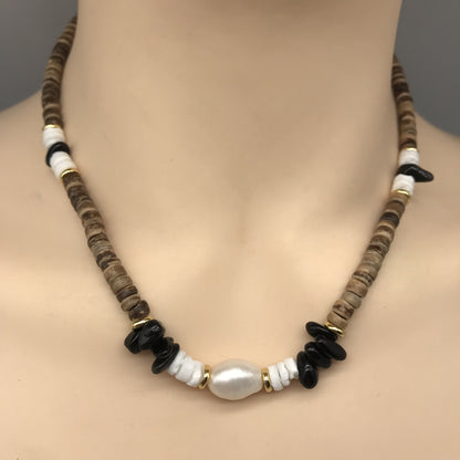 Simple Short Chain Pearl Stitching Necklace