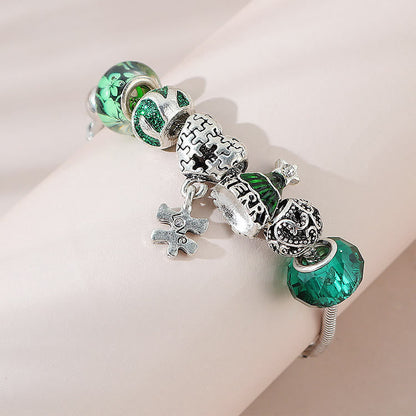 Christmas Tree Puzzle Heart Charm Bracelet