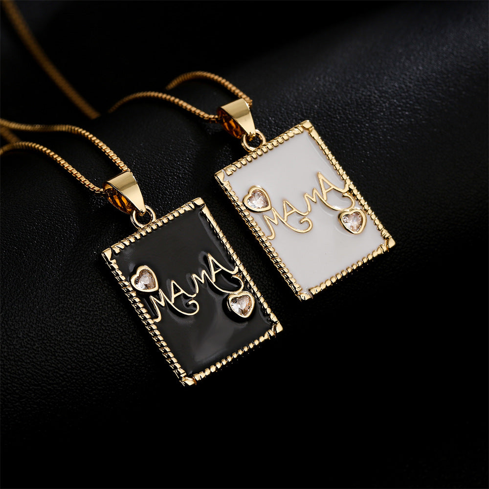 'MAMA Love You' Square Pendant Necklace