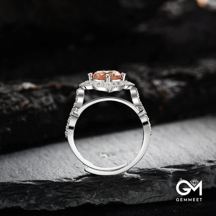 Apricot Pink Zircon Engraved Lace Adjustable Ring