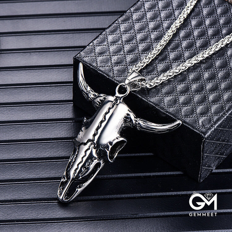 Stainless Steel Zodiac Ox Head Pendant Necklace