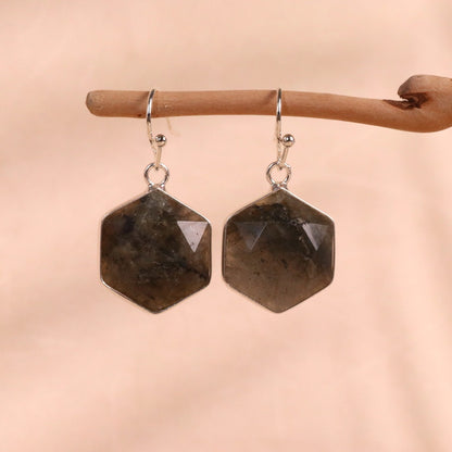 Pulled Feldspar Hex Pendant Earrings