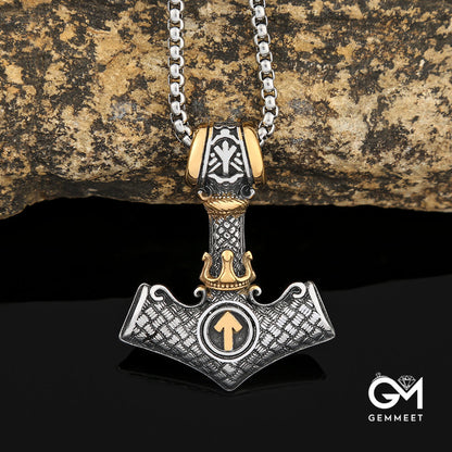 Viking Thor's Hammer Odin Triangle Rune Necklace