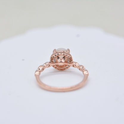 S925 Rose Gold Halo Moonstone Ring