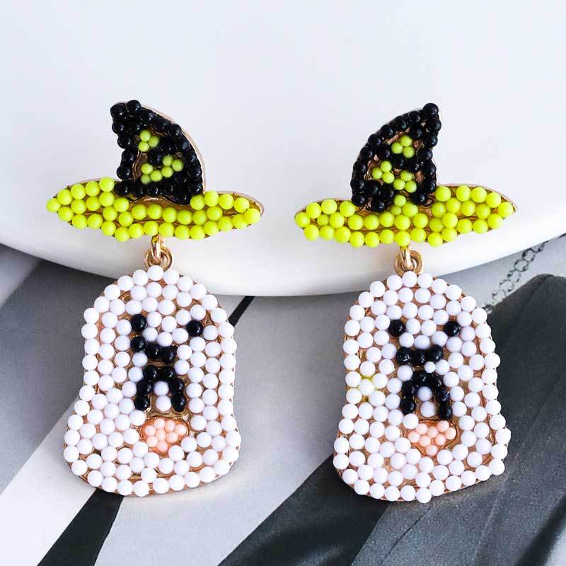 Funny Halloween Little Ghost Witch Hat Bead Earrings