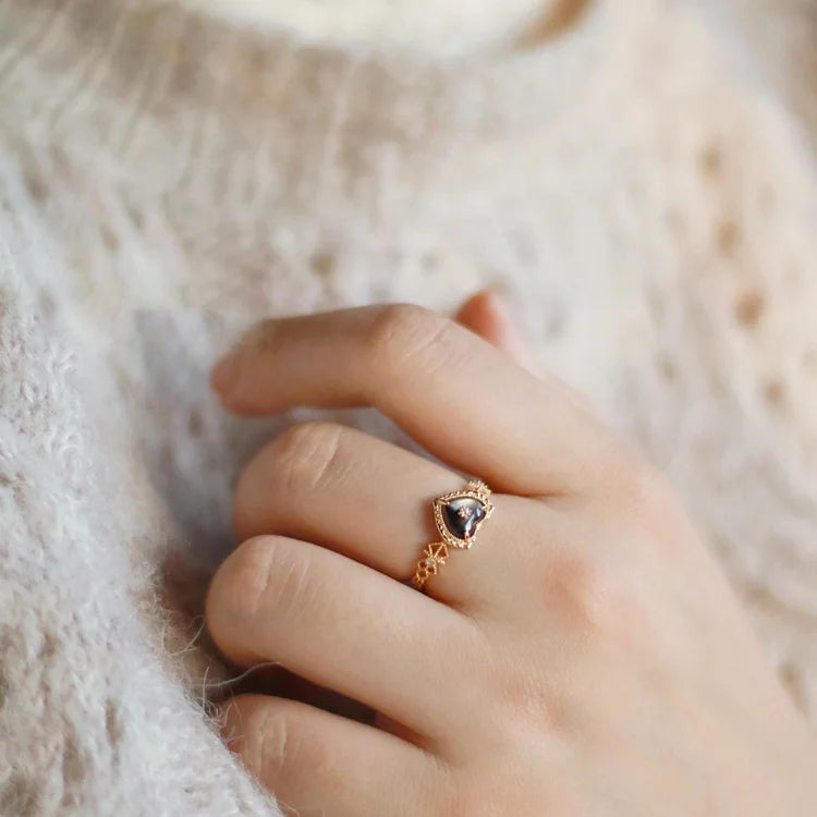 Sterling Silver Gold Plated Labradorite Heart Shaped Ring