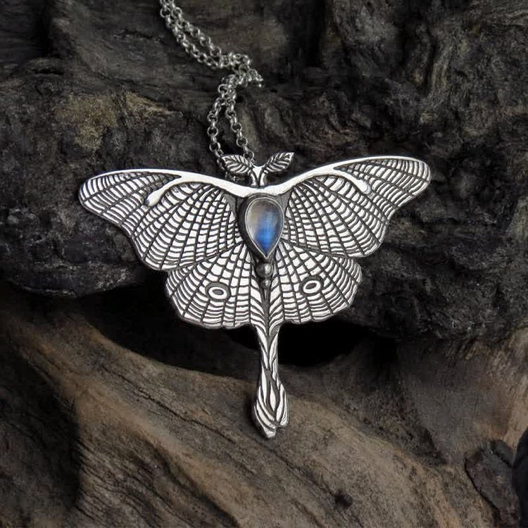 Luna Moth - Sterling Silver Butterfly Moonstone Necklace