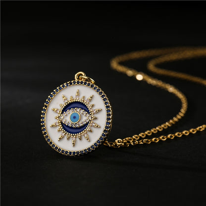 Halloween Evil Eye In Sun Disc Pendant Necklace