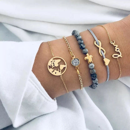 Love & Map Sea turtle 5 - Piece Bracelet Set