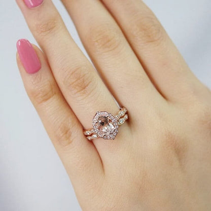 2 Pcs Shiny Oval Zircon Ring Set