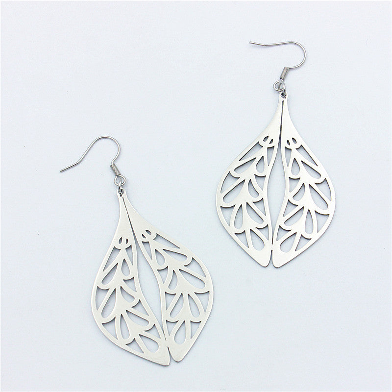 Stainless Steel Double Leaf Pendant with Symmetrical Leaves