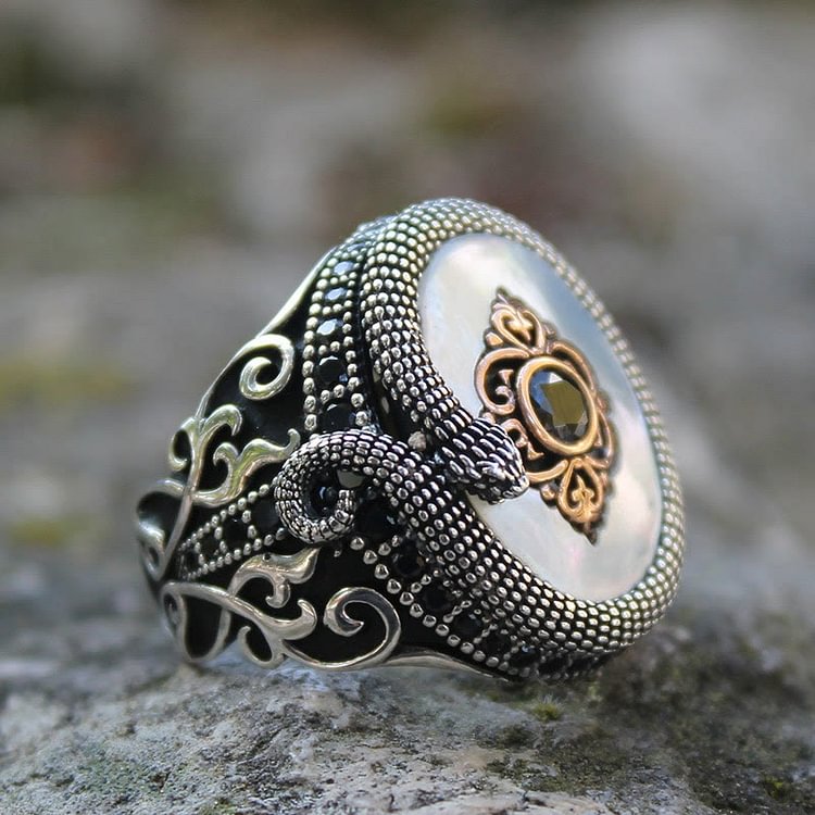 "Nature's Healing" Vintage Men's Snake Design Moonstone Ring