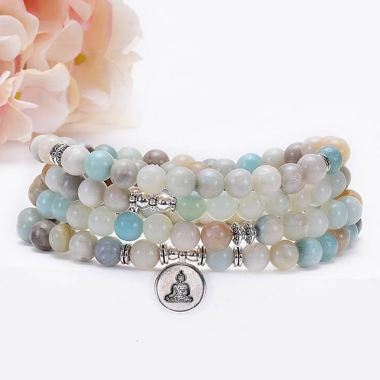 Moonstone Lotus Tree Of Life OM Buddha Symbol Mala