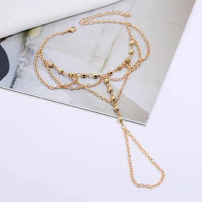 Bohemia Golden Metal Bead Chain Tassel Anklet