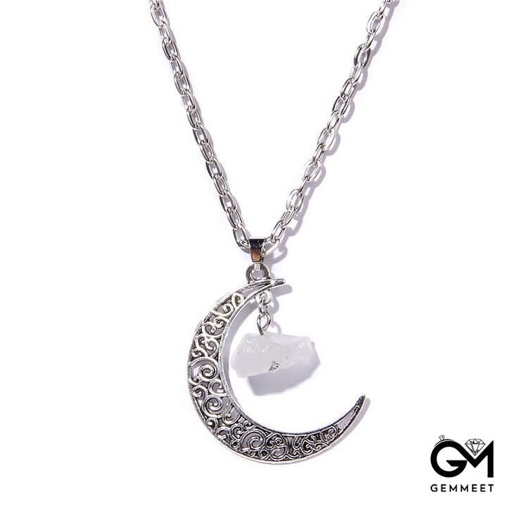 Silver Moon Stone Pendant Necklace