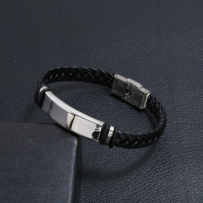 Vintage Leather Woven Stainless Steel Bracelet for Men