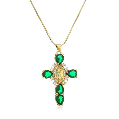 Cross Full Drip Shape Stones Pendant Necklace